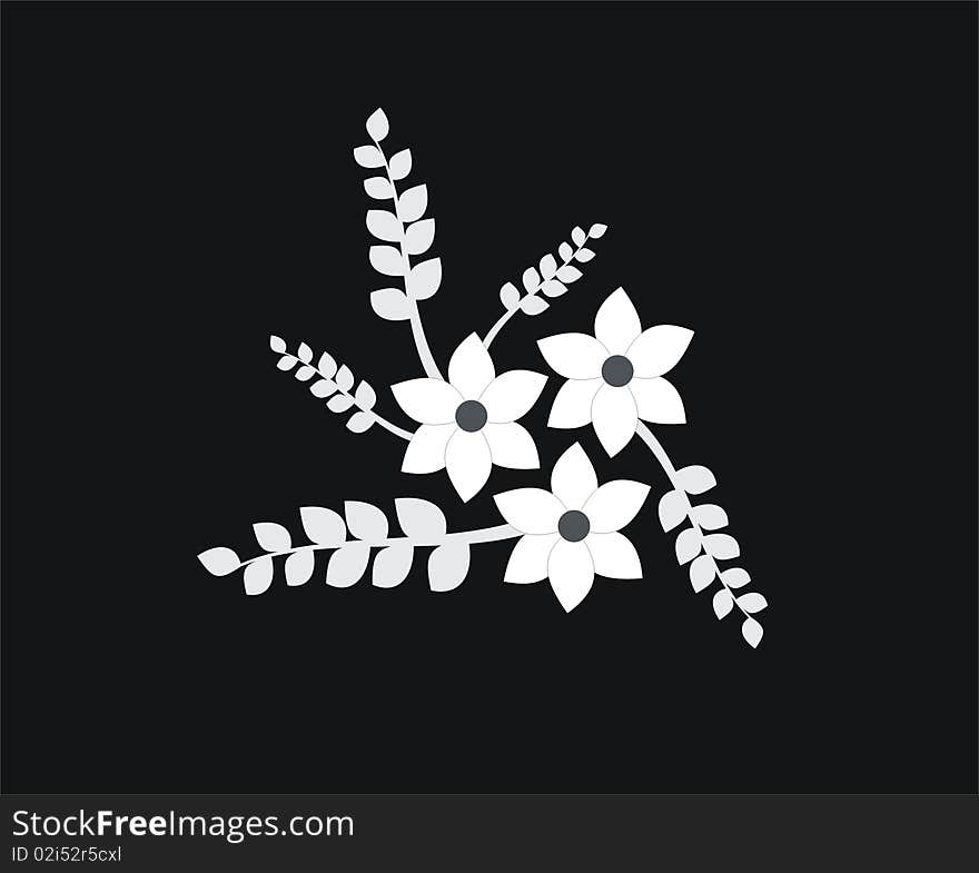 Flowers with leaves on a black background. Flowers with leaves on a black background