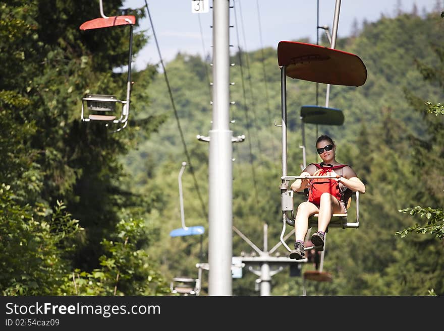 Woman on chairlift