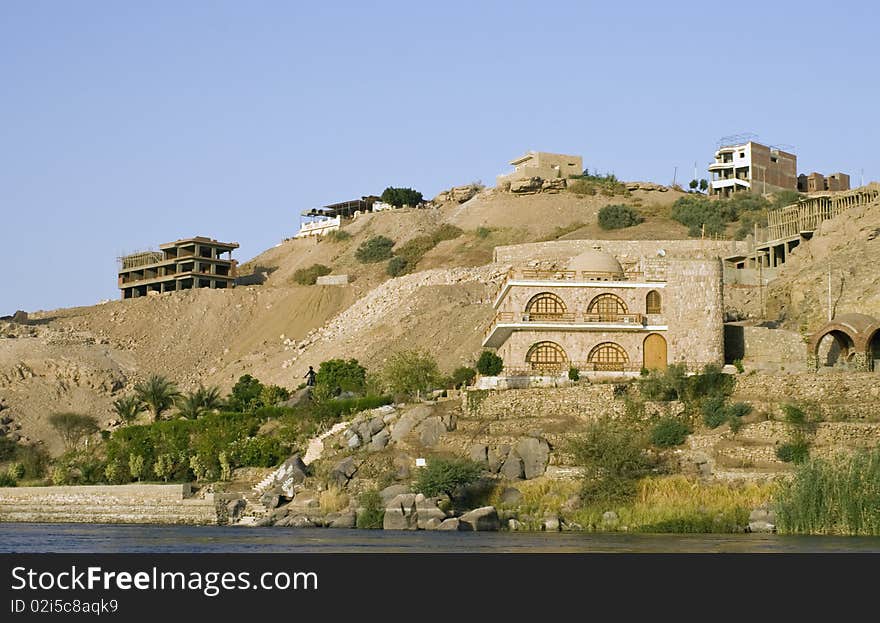 Houses on the banks of the Nile River. Houses on the banks of the Nile River