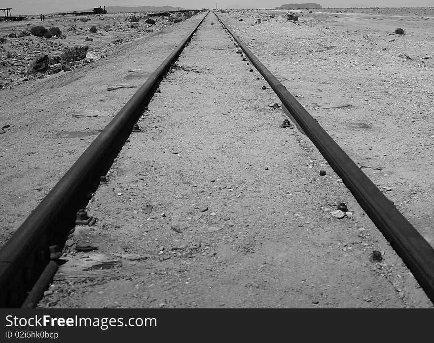 Railroad track in black and white in Bolivia. Railroad track in black and white in Bolivia