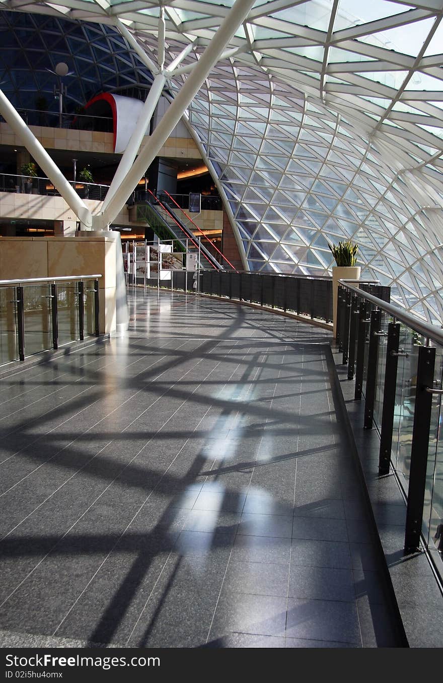 Modern building interior, hall and glass roof. Modern building interior, hall and glass roof