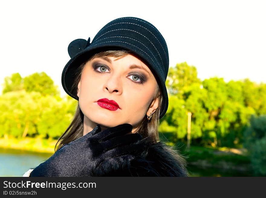 Portrait of retro style attractive woman. Portrait of retro style attractive woman