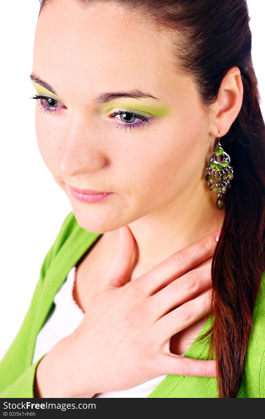 Multicolored make-up. Portrait of young beautiful woman.