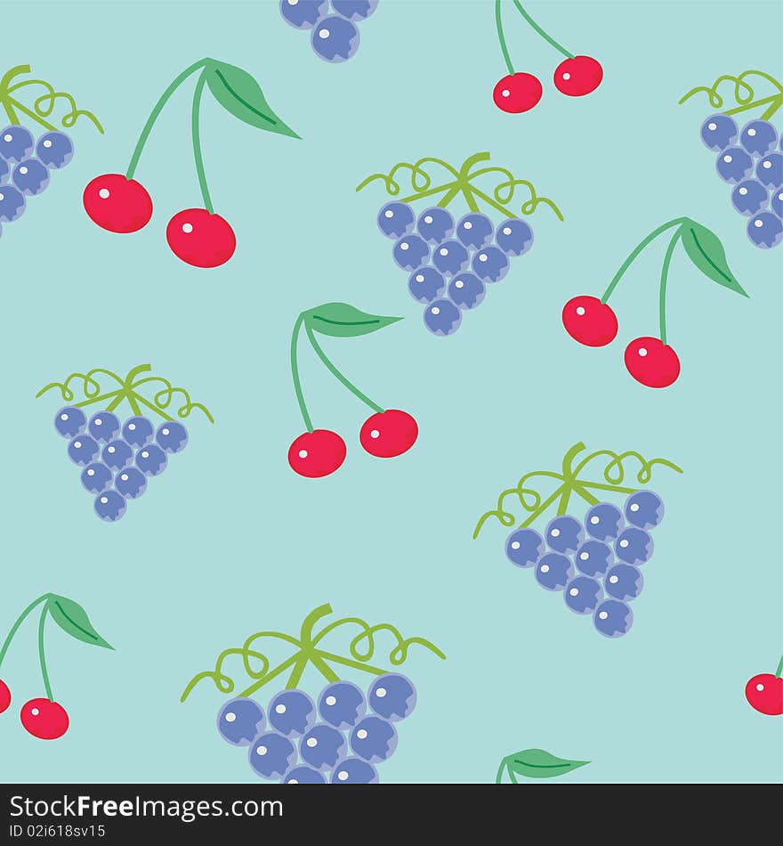 Background with cherry and grape seamless