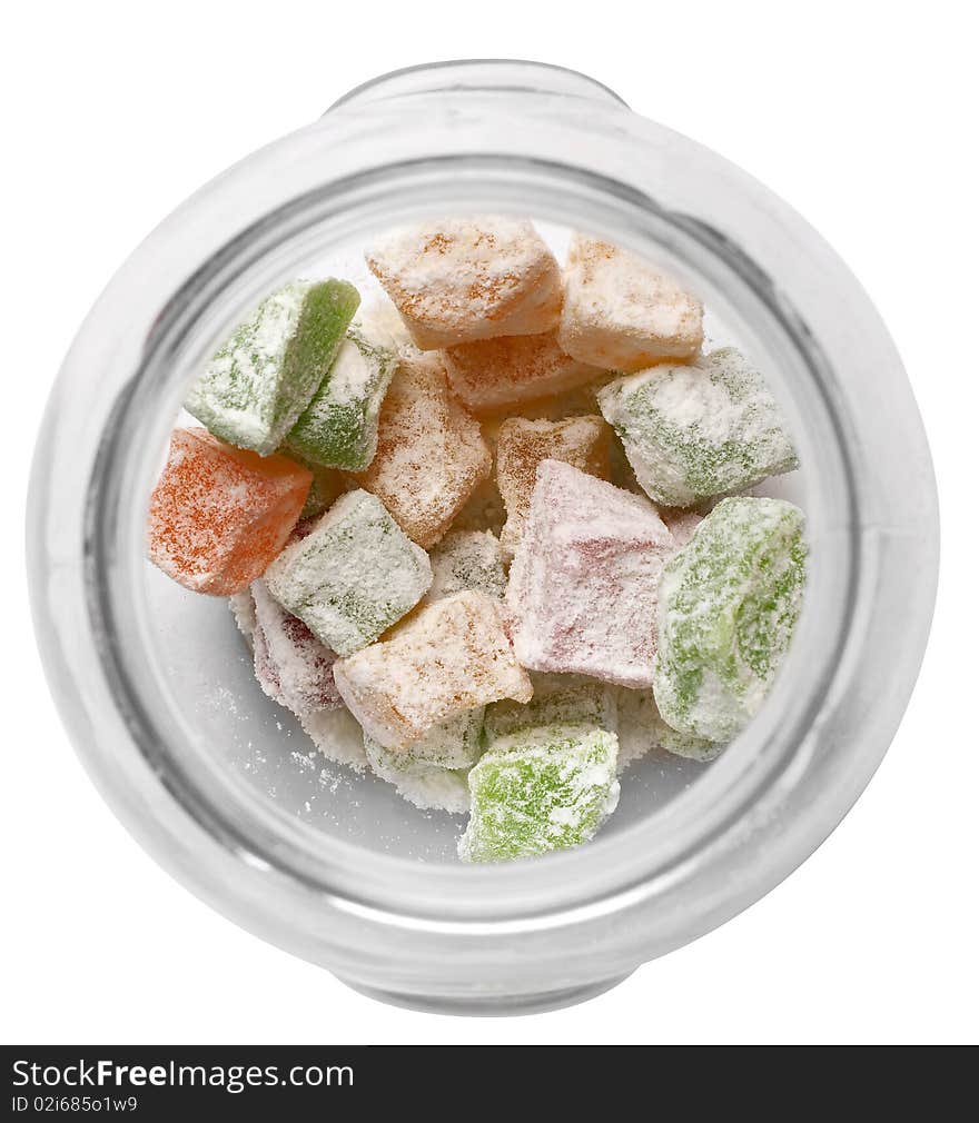 Sugar candy in a glass dish