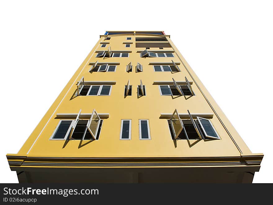 Yellow wall of a high building isolated on white. Yellow wall of a high building isolated on white