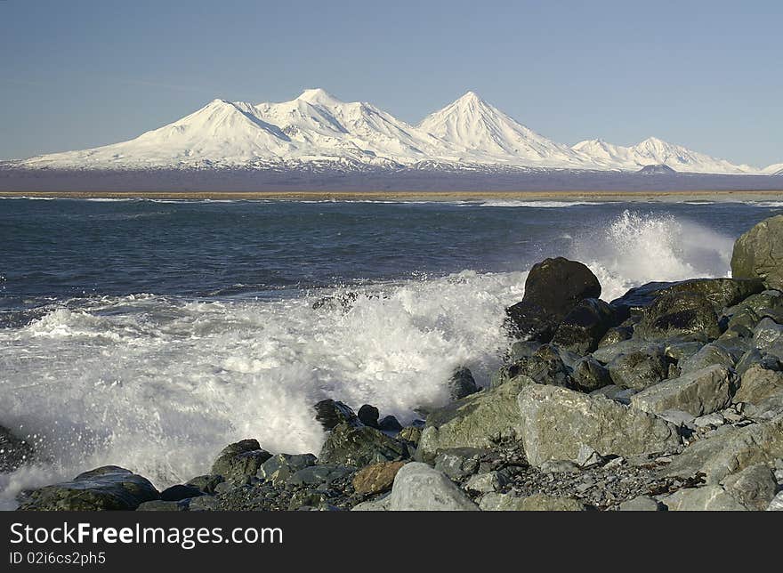 Sea landscape, with waves and mountains on the distant plan. Sea landscape, with waves and mountains on the distant plan.