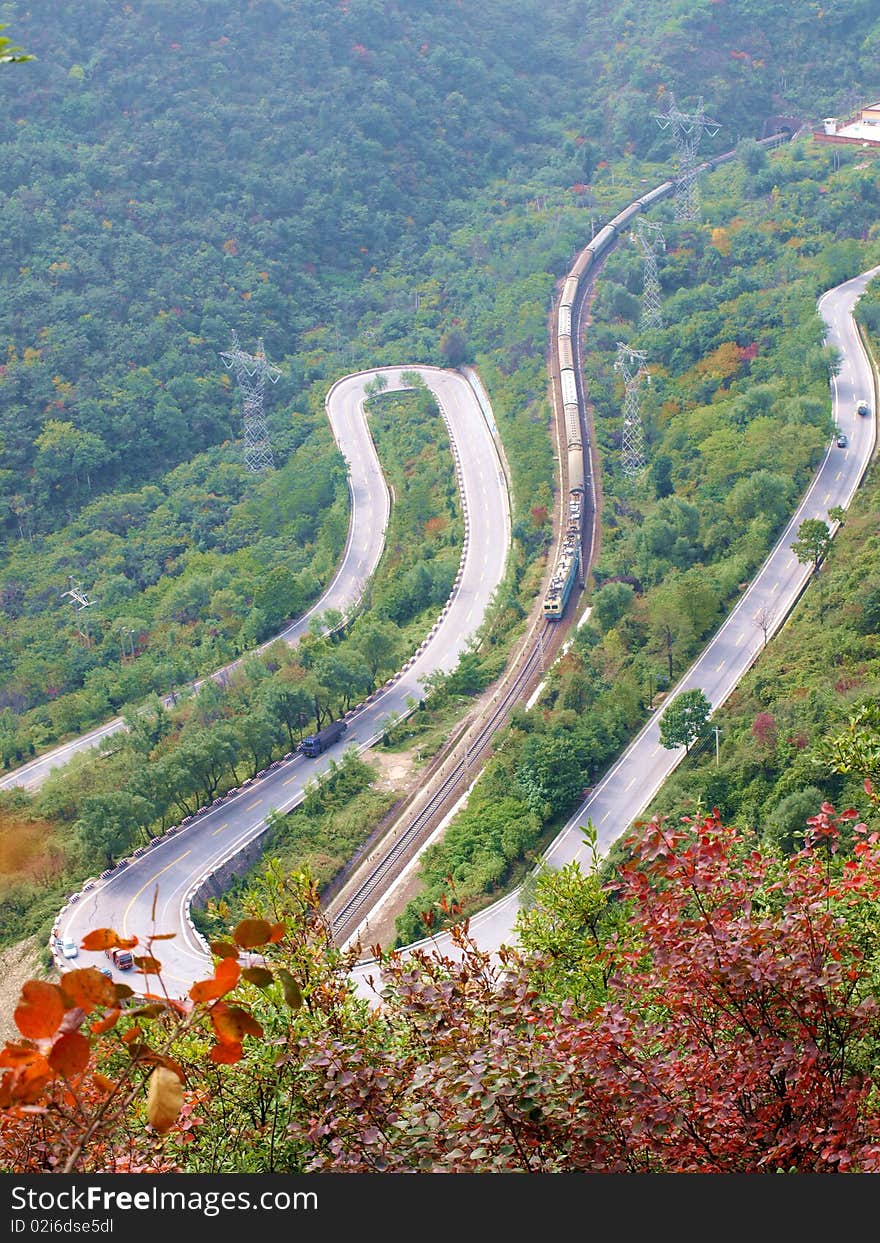 Winding winding mountain road in Shaanxi, China. Winding winding mountain road in Shaanxi, China