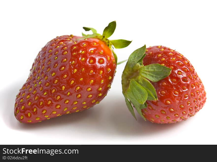 Two Ripe And Appetizing Strawberries.