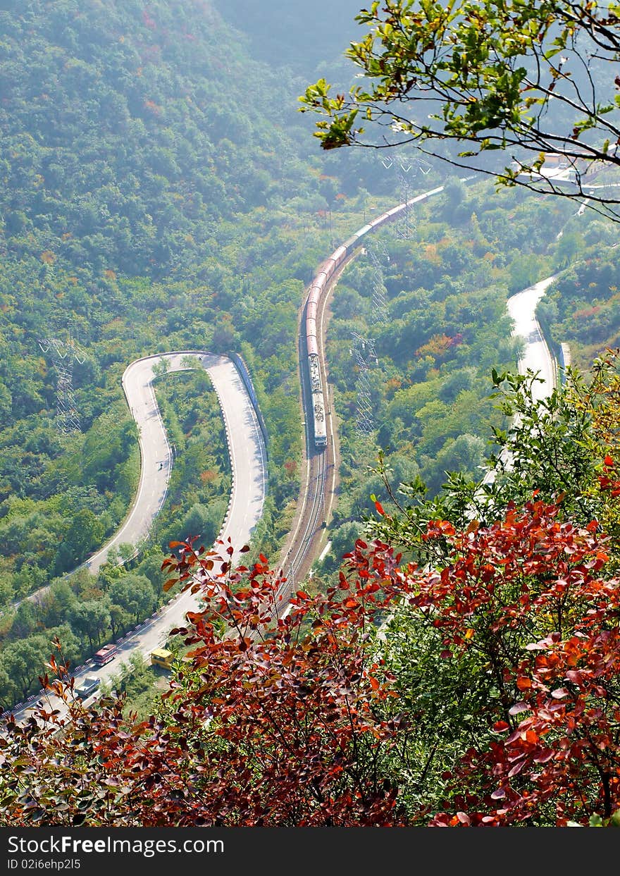 Winding winding mountain road in Shaanxi, China. Winding winding mountain road in Shaanxi, China