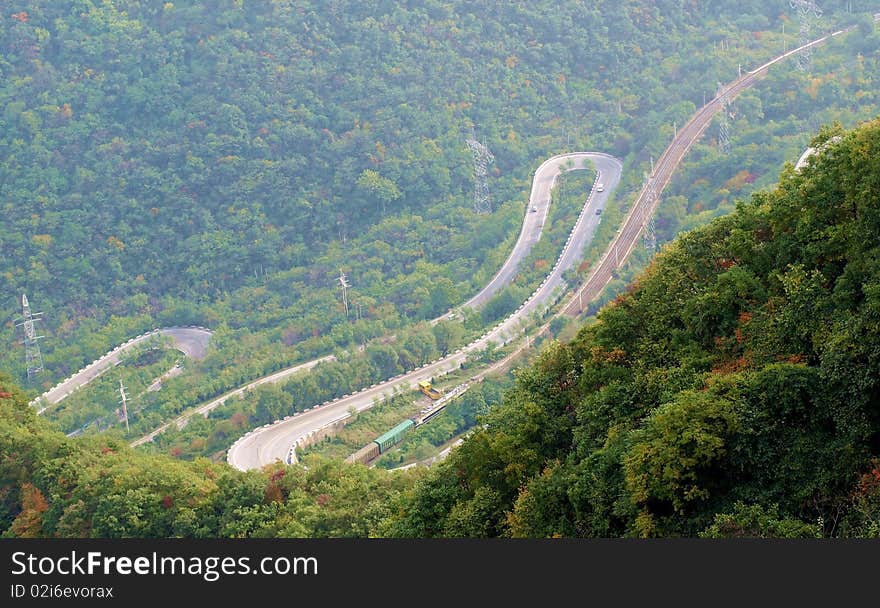 Winding winding mountain road in Shaanxi, China. Winding winding mountain road in Shaanxi, China