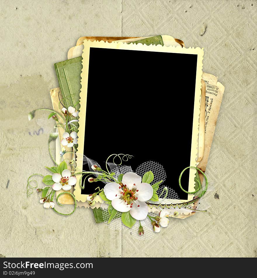 Spring Frame With Apple Tree Flowers