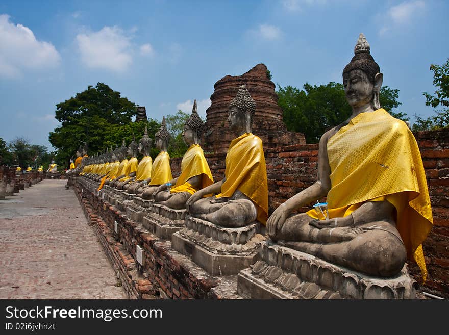 Many buddha inside temple wall of wat Yai Chaimongkol, Ayutthaya Thailand. Many buddha inside temple wall of wat Yai Chaimongkol, Ayutthaya Thailand