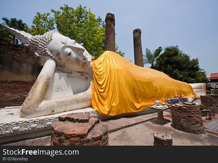 The reclining buddha fo wat Yai Chaimongkol, Ayutthaya Thailand