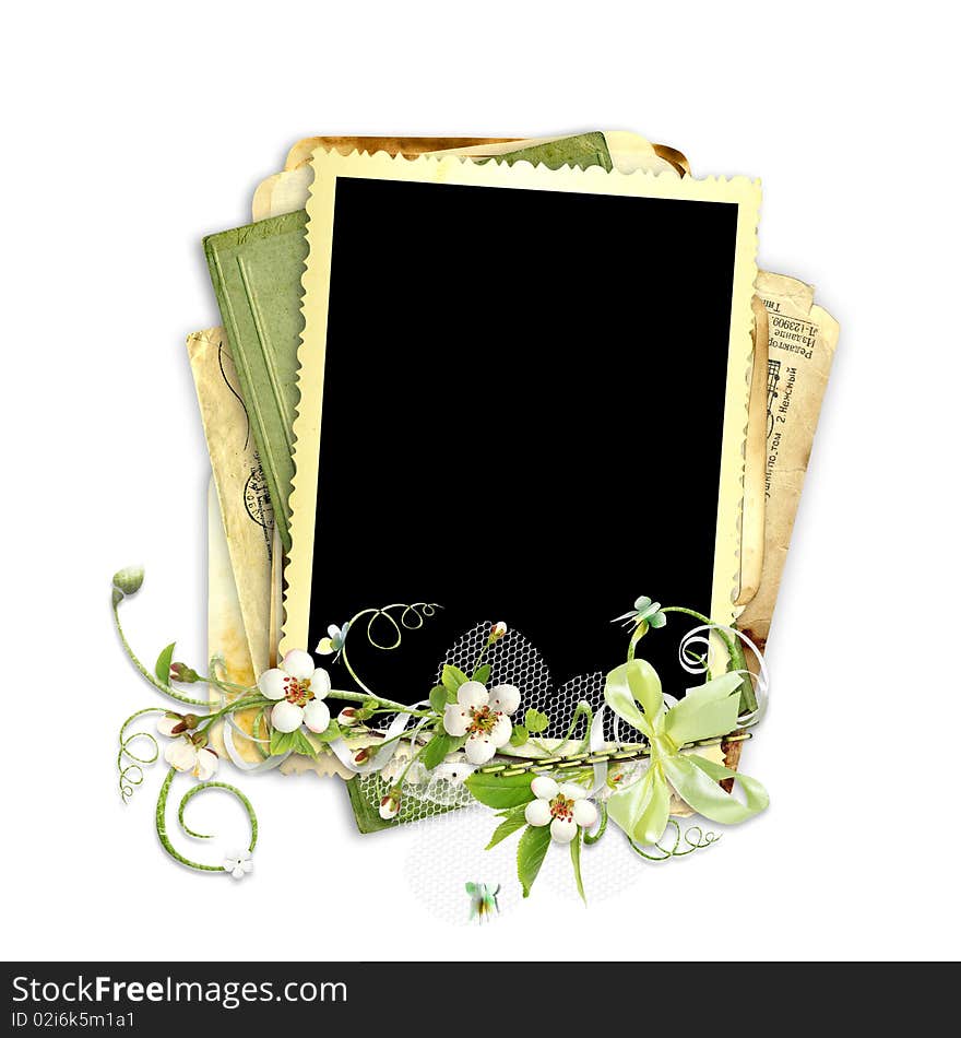 Spring frame with apple tree flowers on the white