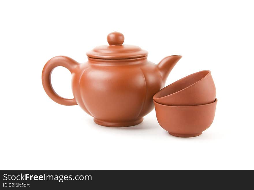 Chinese teapot and two cups