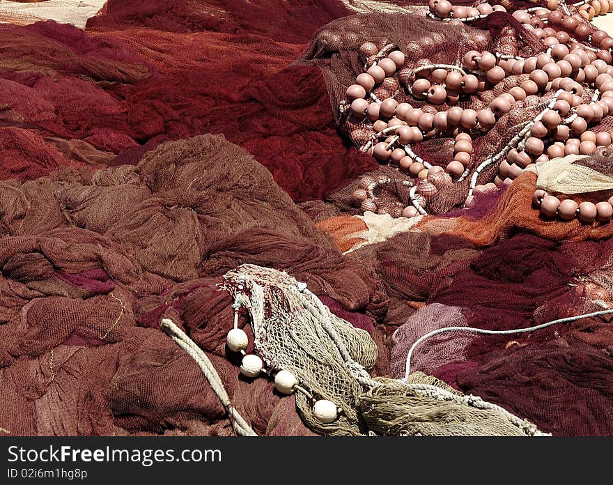 Colorful fishing net on the greek island