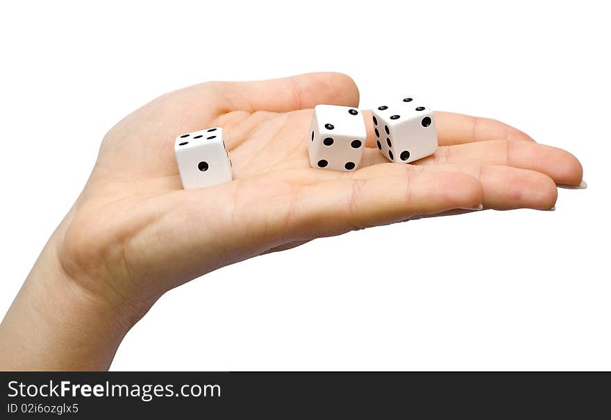 Bones for dicing in hand on white background