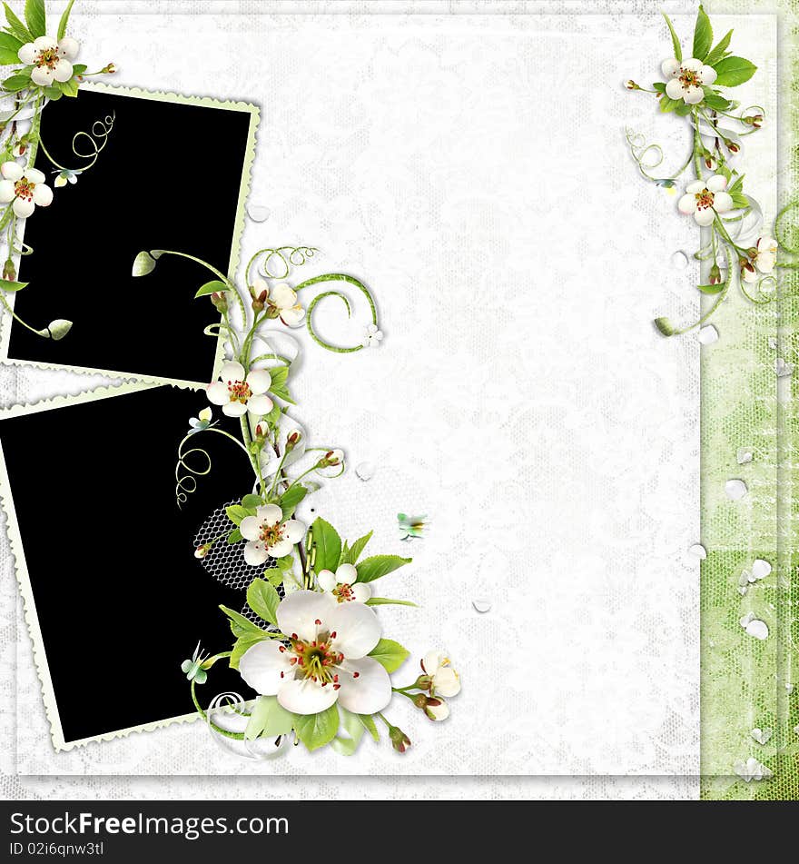 Spring frame with apple tree flowers