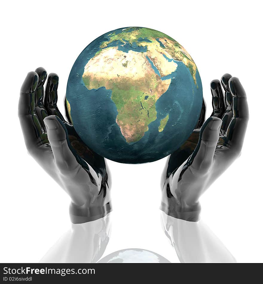 Hands with earth with reflection