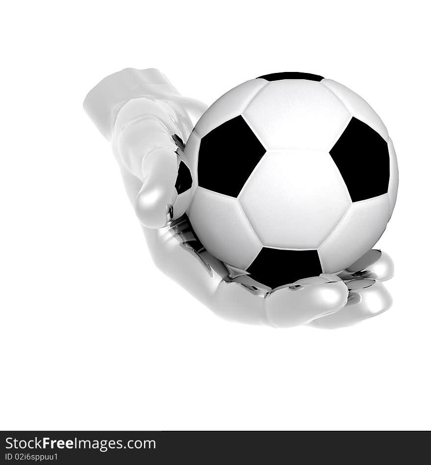 3d Soccer ball in hands isolated on a white background