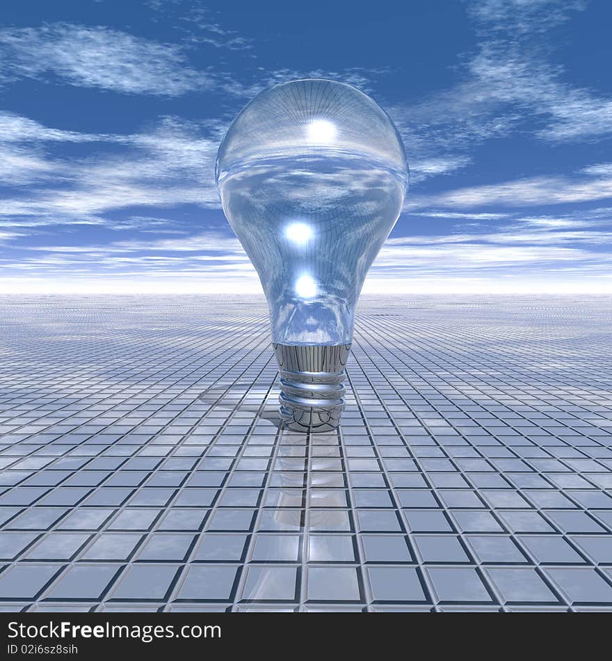 Electrical light bulb on metal background with reflection