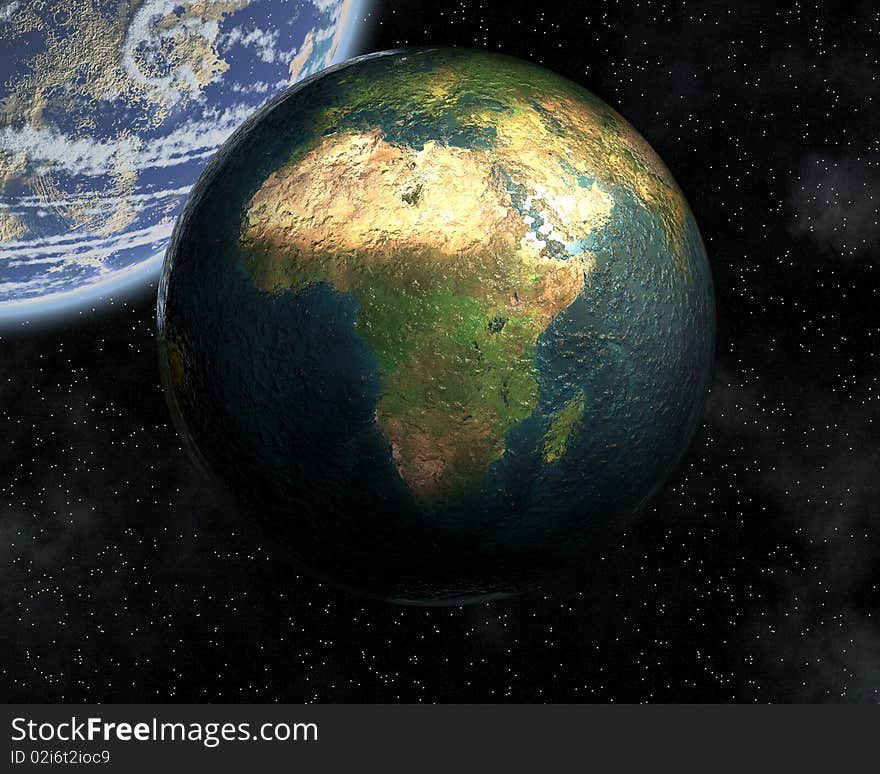 Earth in space in 3d