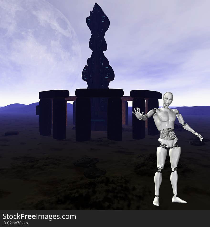 Android, cybernetic intelligence machine in 3d