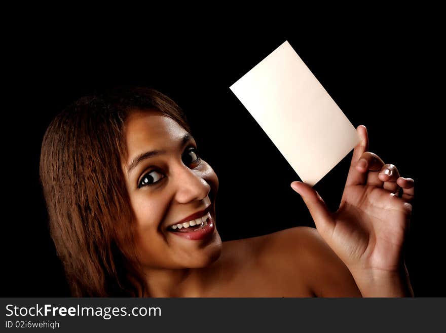 African beauty with white board for your text. African beauty with white board for your text