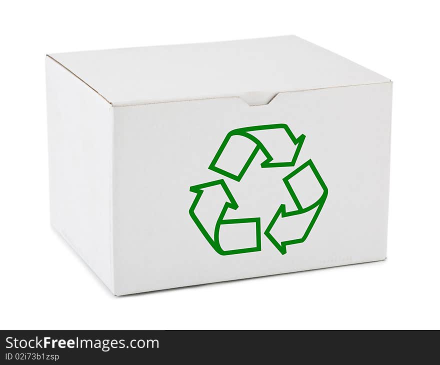 Box with recycling sign isolated on white background