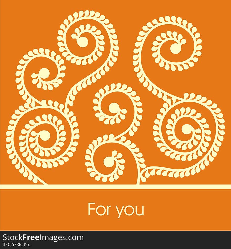 Postcard with abstract flowers on orange background. Vector illustration.