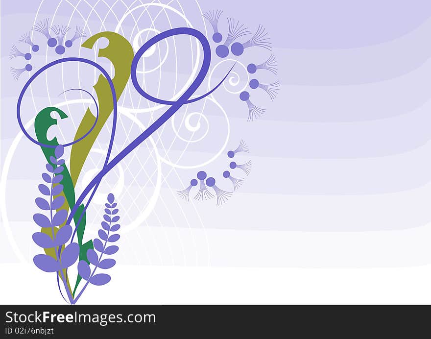 This is a monogram with purple floral elements. This is a monogram with purple floral elements