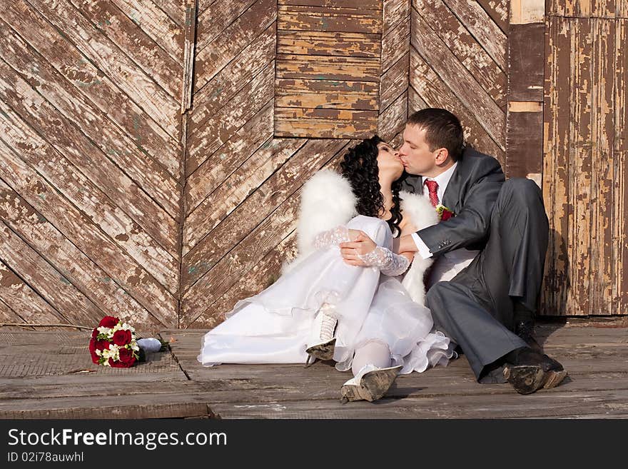 Happy bride and groom on their wedding day