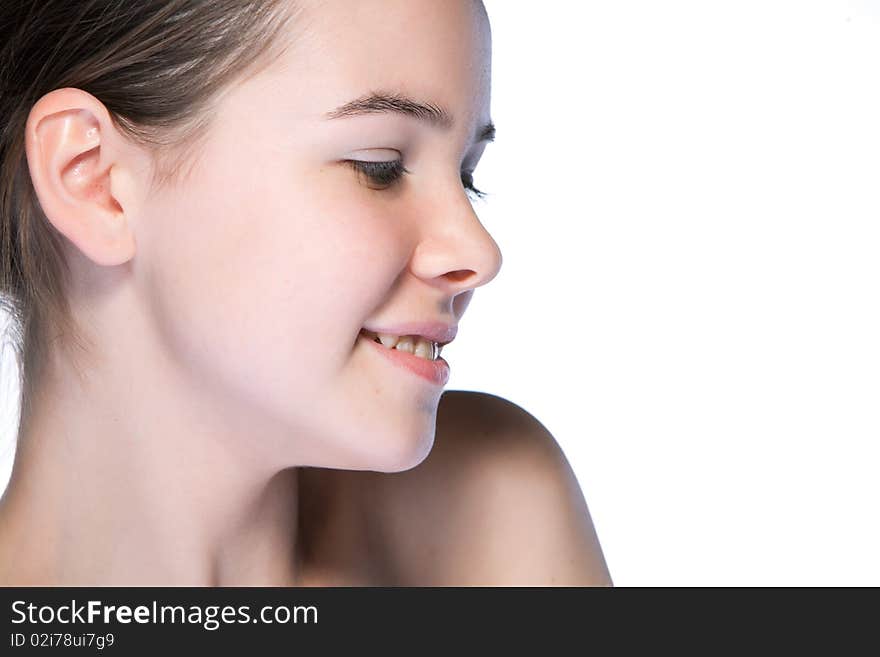 Beauty woman closeup portrait isolated on white background