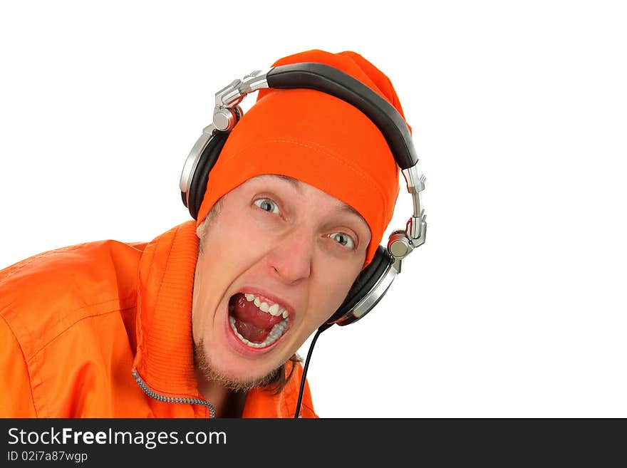 Portrait  deejay  close up in headphones .isolated background. Portrait  deejay  close up in headphones .isolated background.