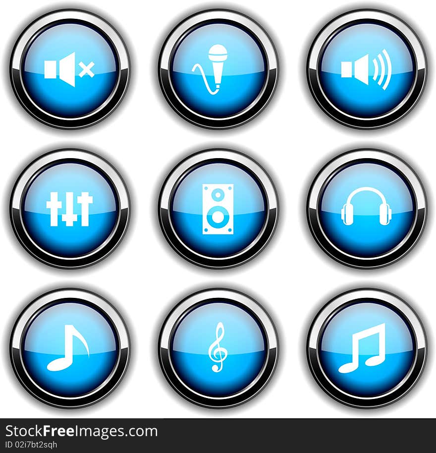 Audio set of round glossy icons. Audio set of round glossy icons.