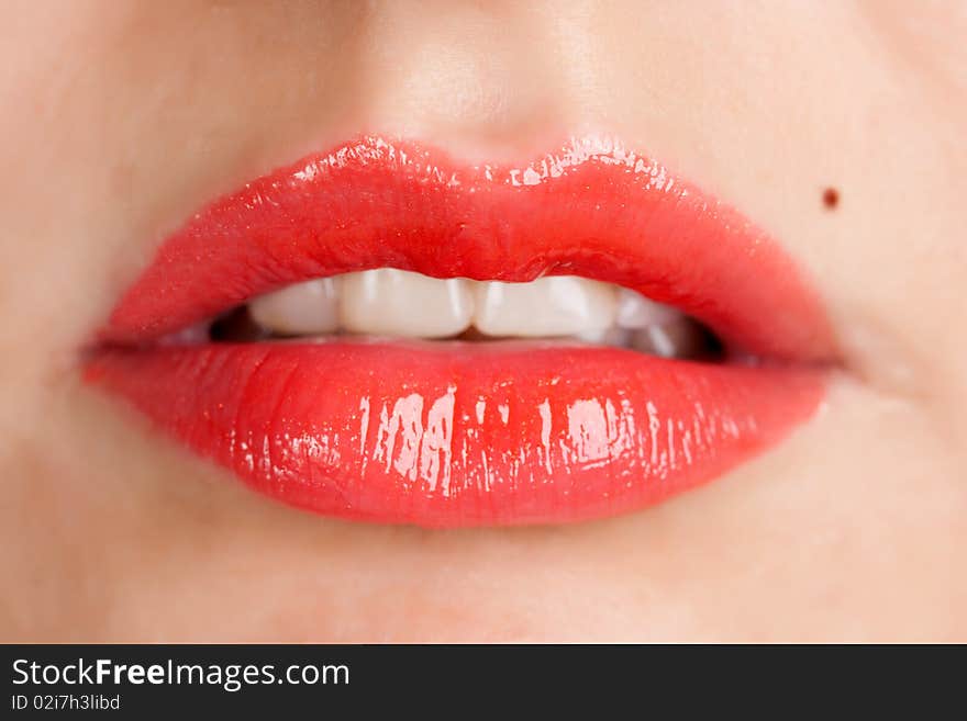 Woman with attractive red lips