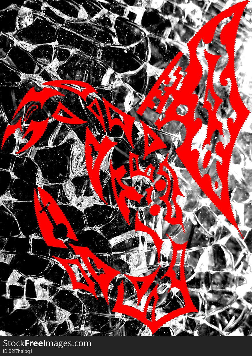 Photo illustration of red dragon and broken glass. Photo illustration of red dragon and broken glass