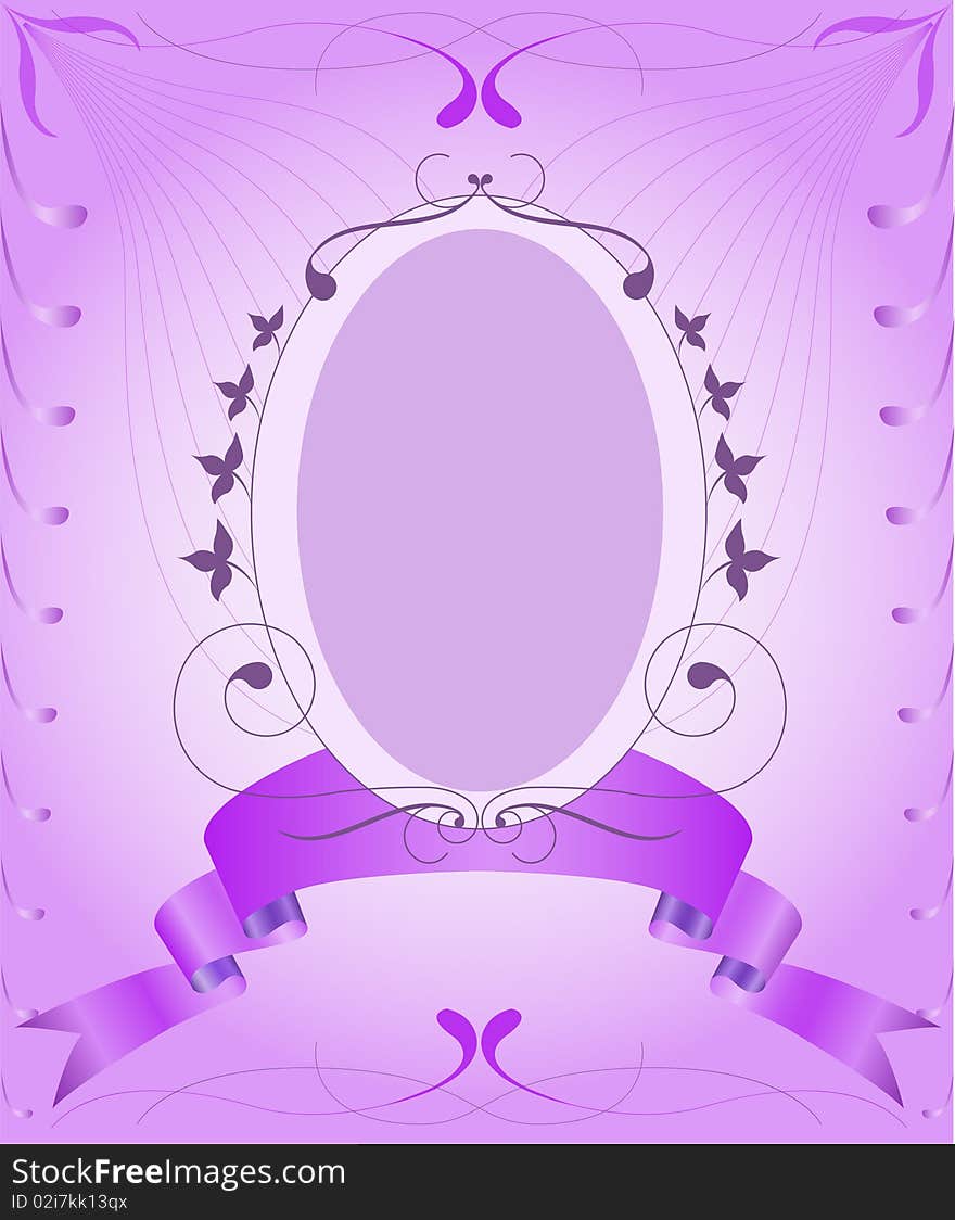 Lilac vintage frame with abstract patterns on gradient background