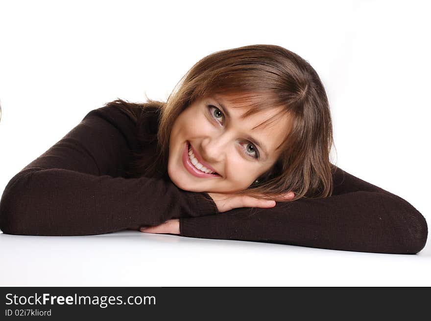 Portrait of beautiful woman on white