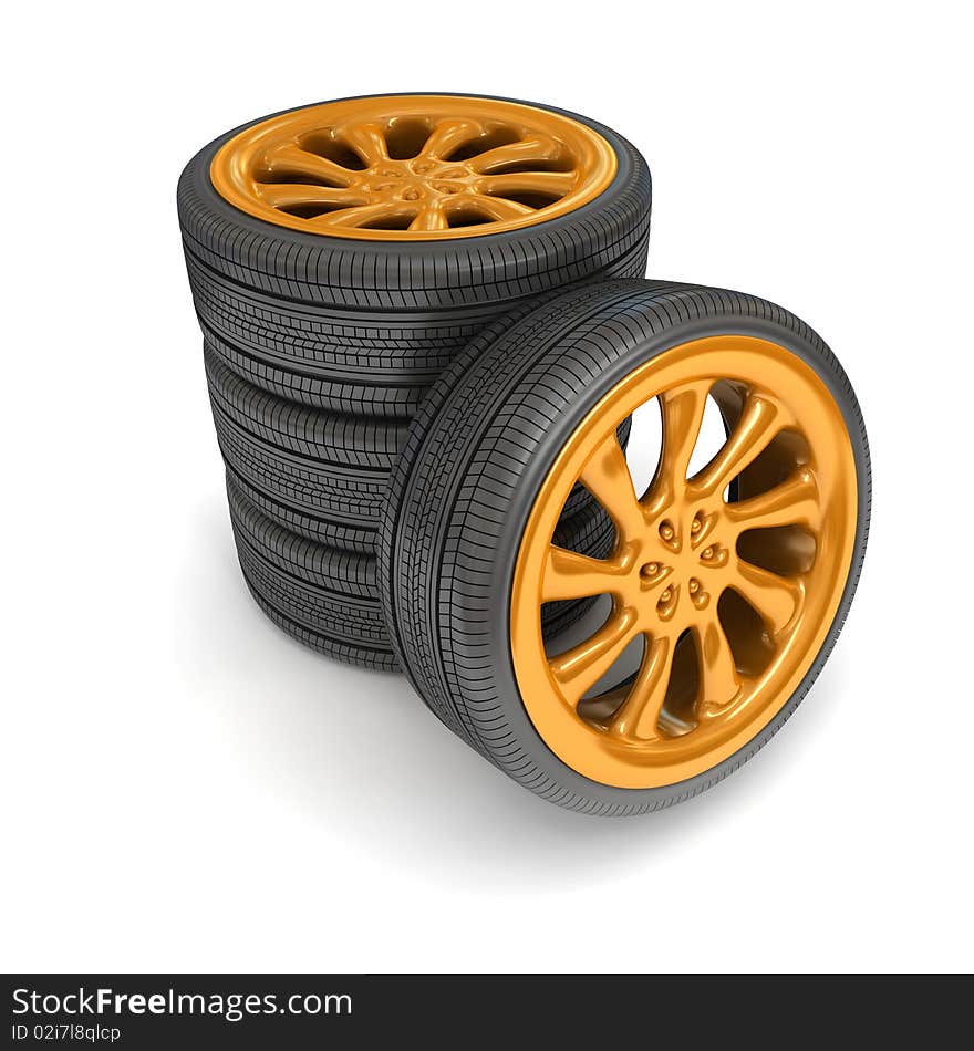 Wheels over white background. 3d render