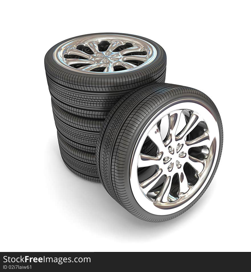 Wheels over white background.