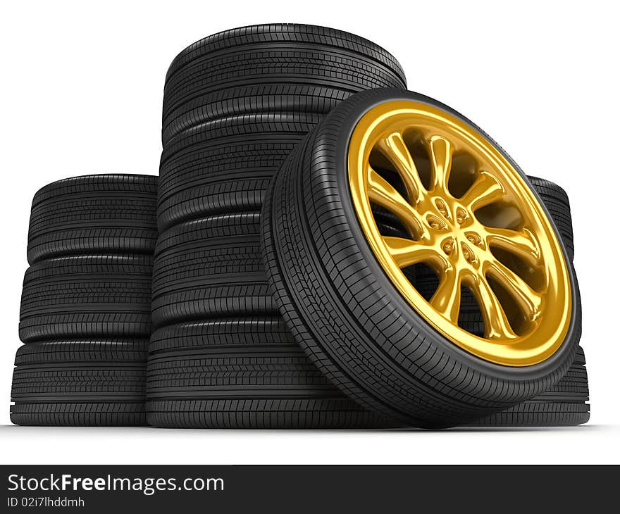 Wheels over white background. 3d render