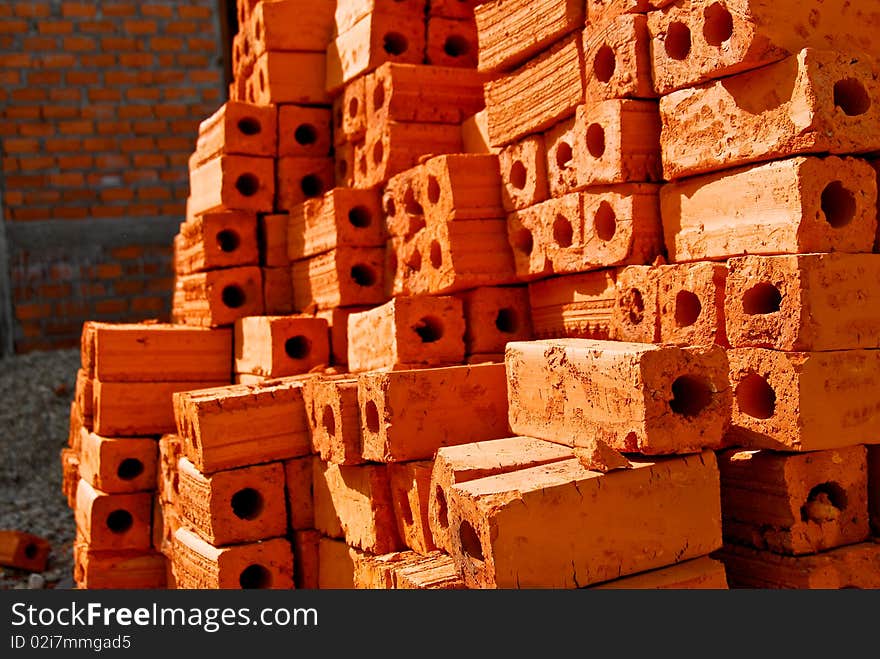 Orange brick in construction site