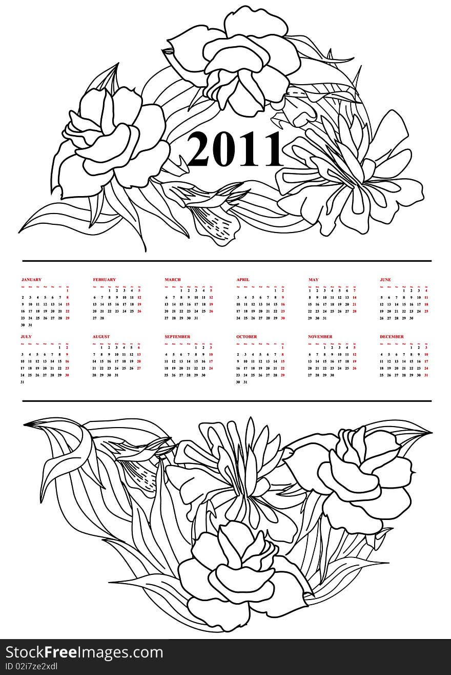 Calendar for 2011. Universal template for greeting card, web page, background