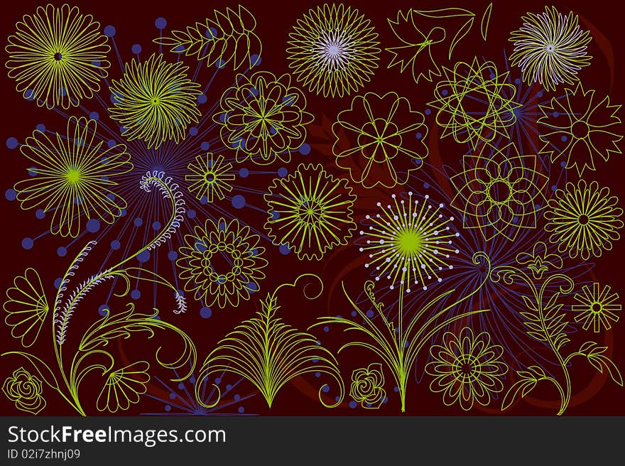 Outlines of the abstract flowers on chocolate background - vector illustration. Outlines of the abstract flowers on chocolate background - vector illustration