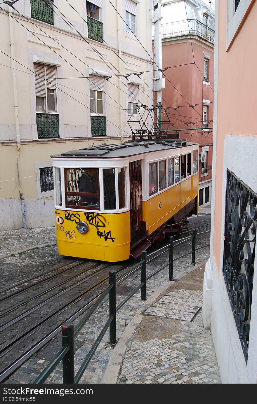 Typical Tram up a hill in Lisbon, Portugal. Typical Tram up a hill in Lisbon, Portugal