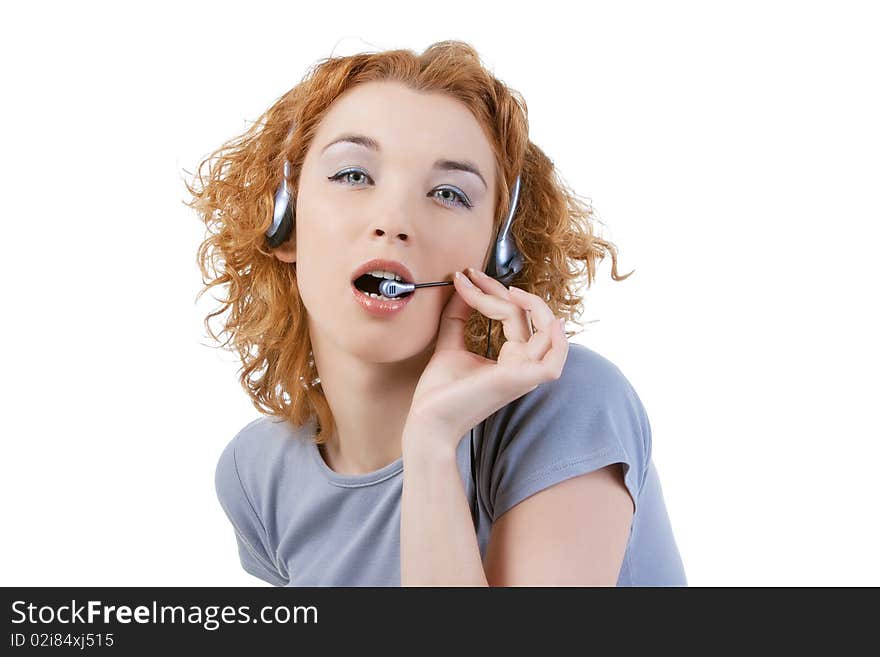 Young girl in call center service