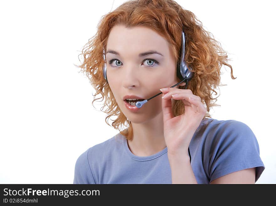 Young girl in call center service