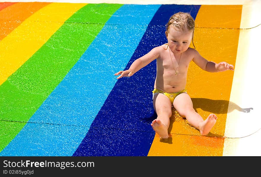 Water Slide Fun On Outdoor Pool